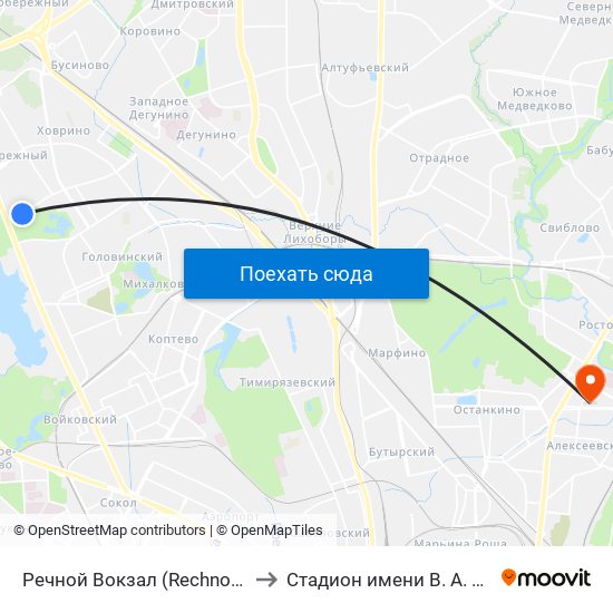 Речной Вокзал (Rechnoy Vokzal) to Стадион имени В. А. Мягкова map