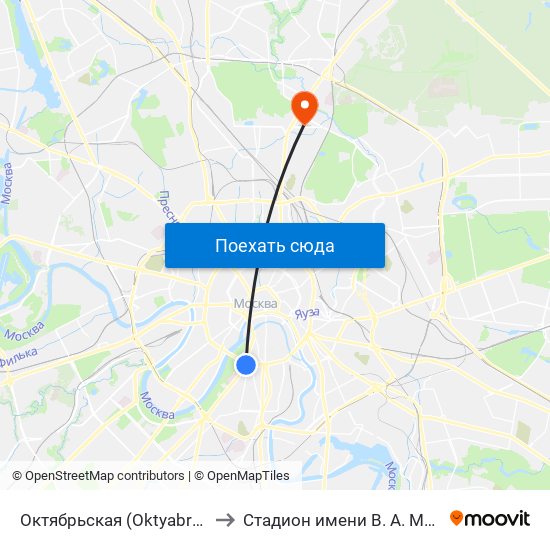 Октябрьская (Oktyabrskaya) to Стадион имени В. А. Мягкова map