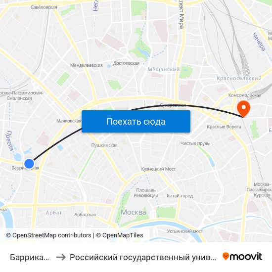 Баррикадная (Barrikadnaya) to Российский государственный университет инновационных технологий и предпринимательства map