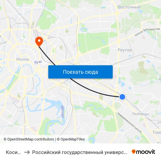 Косино (Kosino) to Российский государственный университет инновационных технологий и предпринимательства map