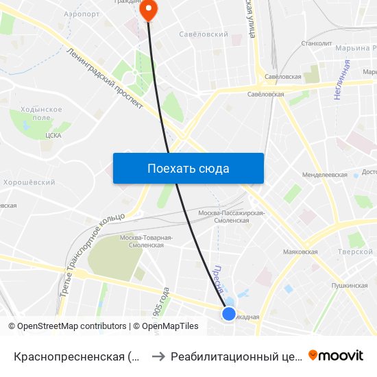 Краснопресненская (Krasnopresnenskaya) to Реабилитационный центр «Преодоление» map