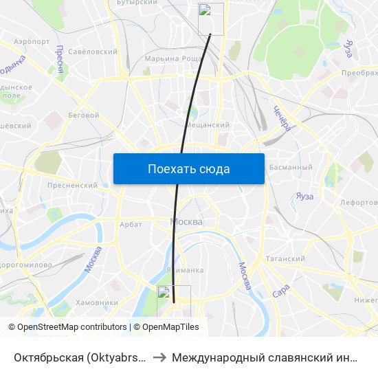 Октябрьская (Oktyabrskaya) to Международный славянский институт map