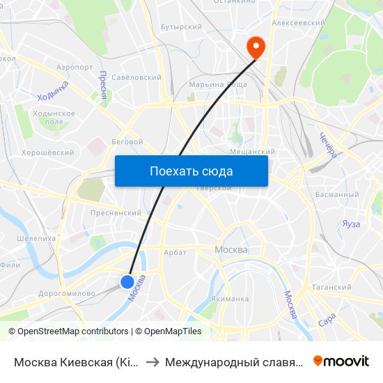 Москва Киевская (Kievsky Station) to Международный славянский институт map