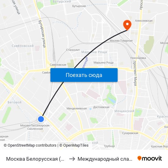 Москва Белорусская (Belorussky Station) to Международный славянский институт map