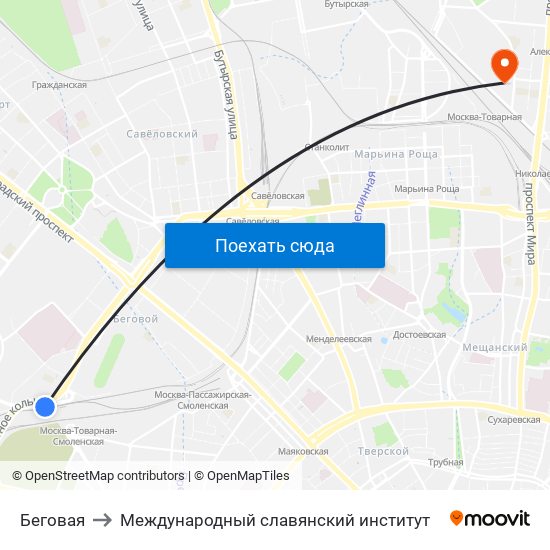 Беговая to Международный славянский институт map