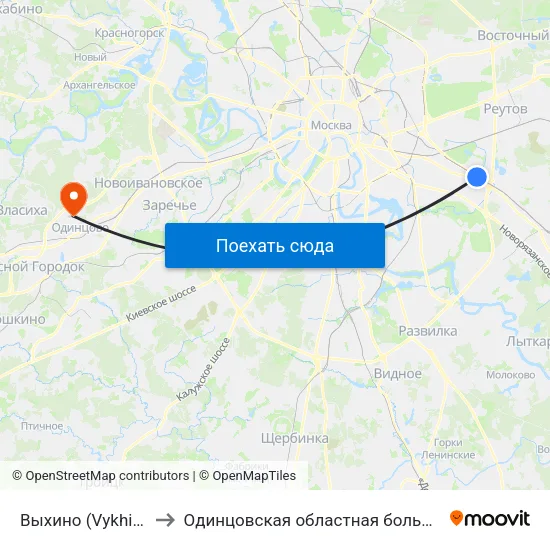 Выхино (Vykhino) to Одинцовская областная больница map