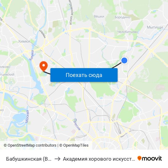 Бабушкинская (Babushkinskaya) to Академия хорового искусства имени В.С. Попова map