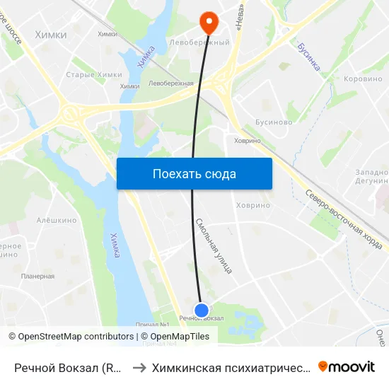 Речной Вокзал (Rechnoy Vokzal) to Химкинская психиатрическая больница №22 map