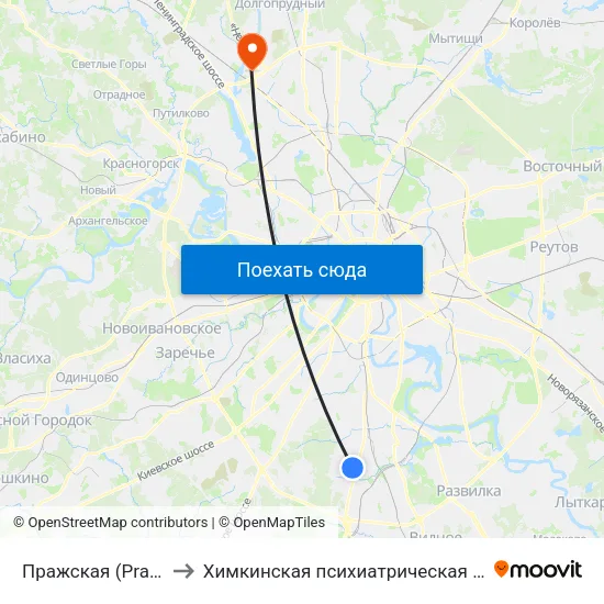 Пражская (Prazhskaya) to Химкинская психиатрическая больница №22 map