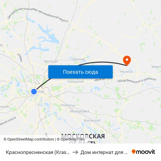 Краснопресненская (Krasnopresnenskaya) to Дом интернат для пристарелых map