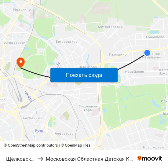 Щелковская (Schelkovskaya) to Московская Областная Детская Клиническая Травматолого-ортопедическая Больница map