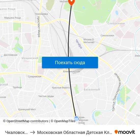 Чкаловская (Chkalovskaya) to Московская Областная Детская Клиническая Травматолого-ортопедическая Больница map