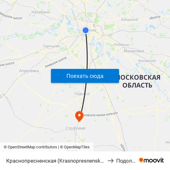 Краснопресненская (Krasnopresnenskaya) to Подолье map