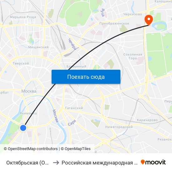 Октябрьская (Oktyabrskaya) to Российская международная академия туризма map