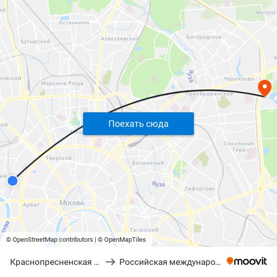 Краснопресненская (Krasnopresnenskaya) to Российская международная академия туризма map