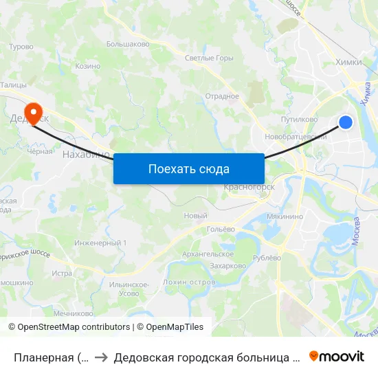 Планерная (Planernaya) to Дедовская городская больница им. Святослава Чувашева map
