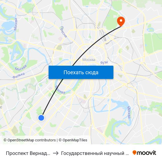 Проспект Вернадского (Prospekt Vernadskogo) to Государственный научный центр дерматовенерологии и косметологии map