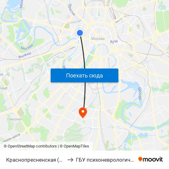 Краснопресненская (Krasnopresnenskaya) to ГБУ психоневрологический интернат №18 map