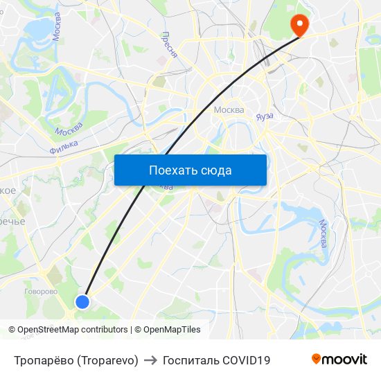 Тропарёво (Troparevo) to Госпиталь COVID19 map
