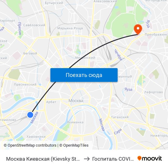 Москва Киевская (Kievsky Station) to Госпиталь COVID19 map