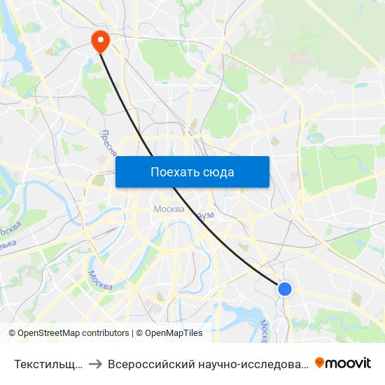 Текстильщики (Tekstilschiki) to Всероссийский научно-исследовательский институт гидротехники и милиорации map
