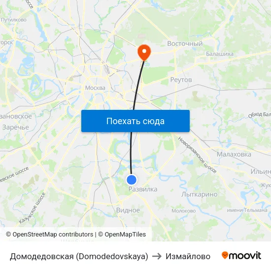 Домодедовская (Domodedovskaya) to Измайлово map