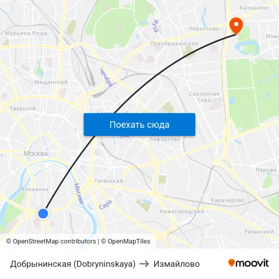 Добрынинская (Dobryninskaya) to Измайлово map