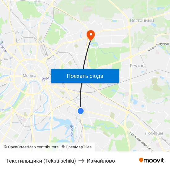 Текстильщики (Tekstilschiki) to Измайлово map