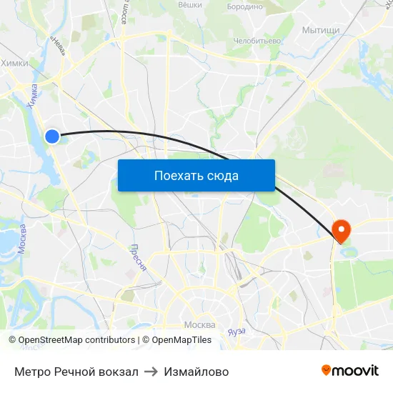 Метро Речной вокзал to Измайлово map