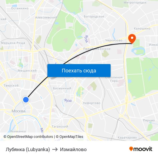 Лубянка (Lubyanka) to Измайлово map