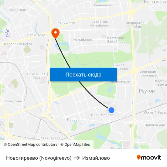 Новогиреево (Novogireevo) to Измайлово map