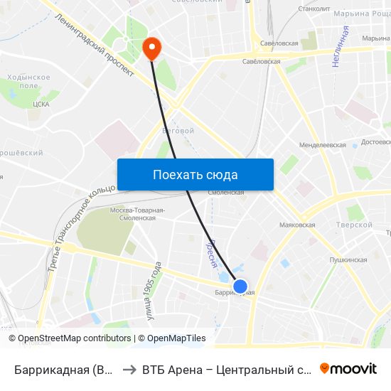 Баррикадная (Barrikadnaya) to ВТБ Арена – Центральный стадион «Динамо» map