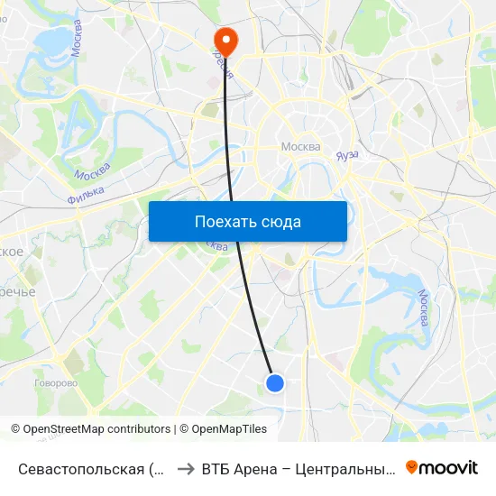 Севастопольская (Sevastopolskaya) to ВТБ Арена – Центральный стадион «Динамо» map