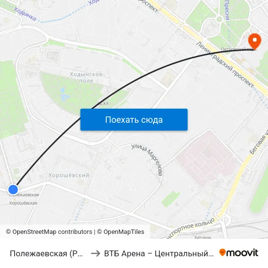 Полежаевская (Polezhaevskaya) to ВТБ Арена – Центральный стадион «Динамо» map