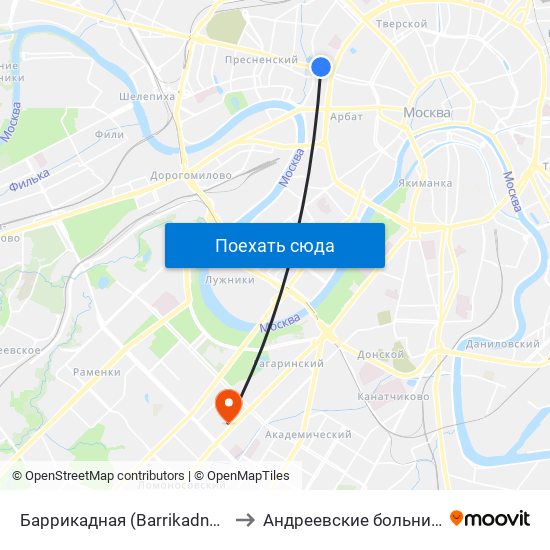 Баррикадная (Barrikadnaya) to Андреевские больницы map
