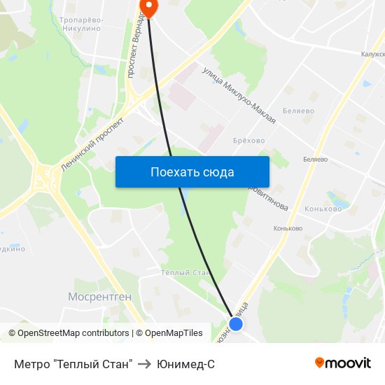 Метро "Теплый Стан" to Юнимед-С map