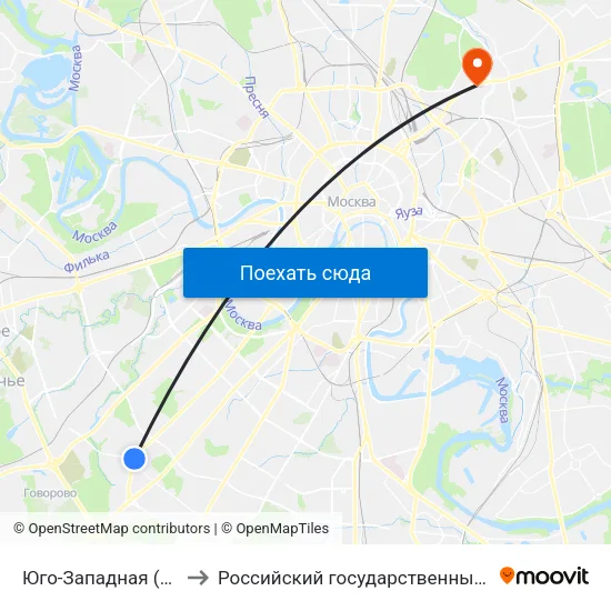 Юго-Западная (Yugo-Zapadnaya) to Российский государственный социальный университет map