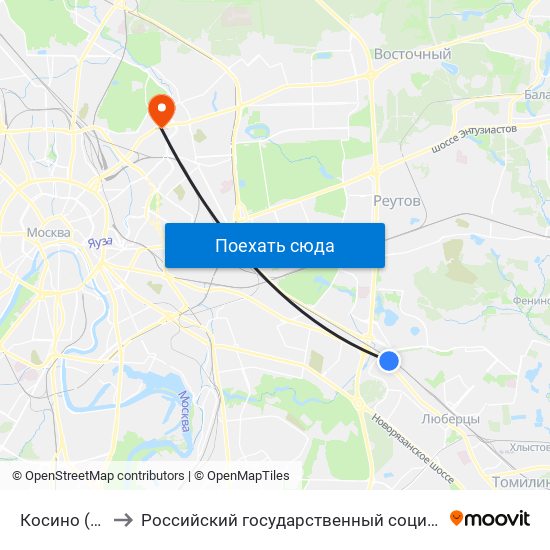 Косино (Kosino) to Российский государственный социальный университет map