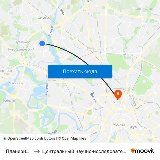 Планерная (Planernaya) to Центральный научно-исследовательский институт автоматики и гидравлики map