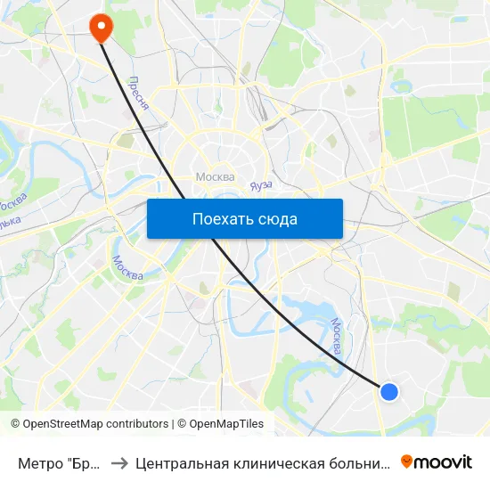 Метро "Братиславская" to Центральная клиническая больница №1 ОАО ""РЖД"" (2-я территория) map