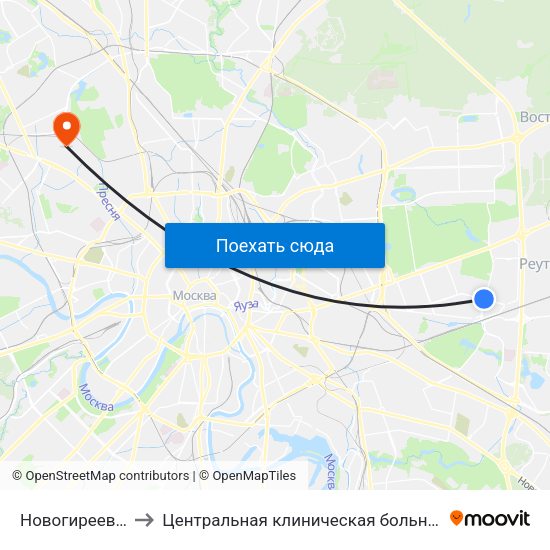 Новогиреево (Novogireevo) to Центральная клиническая больница №1 ОАО ""РЖД"" (2-я территория) map