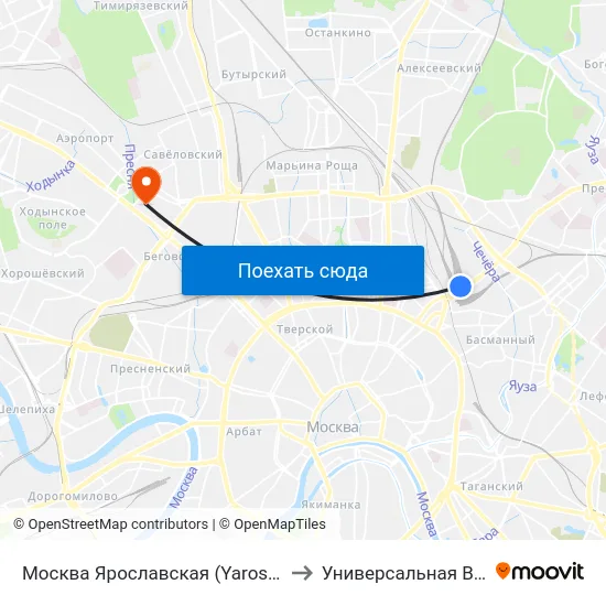 Москва Ярославская (Yaroslavsky Station) to Универсальная ВТБ Арена map