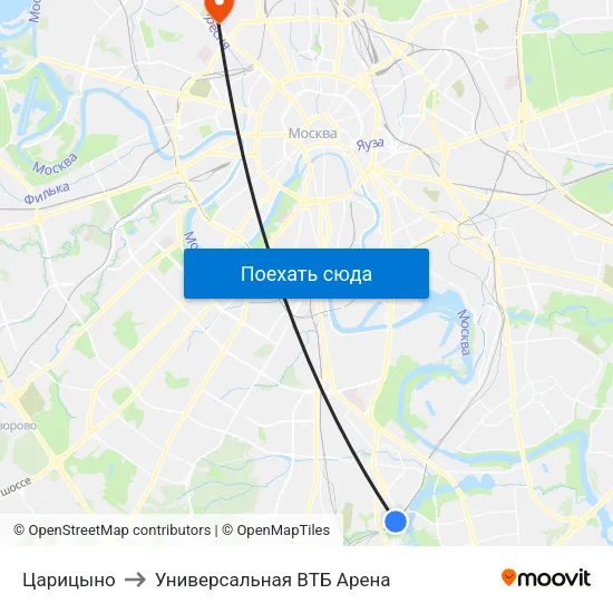 Царицыно to Универсальная ВТБ Арена map