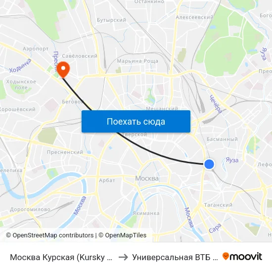 Москва Курская (Kursky Station) to Универсальная ВТБ Арена map