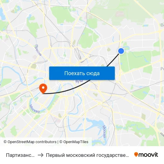 Партизанская (Partizanskaya) to Первый московский государственный медицинский университет им. И. М. Сеченова map