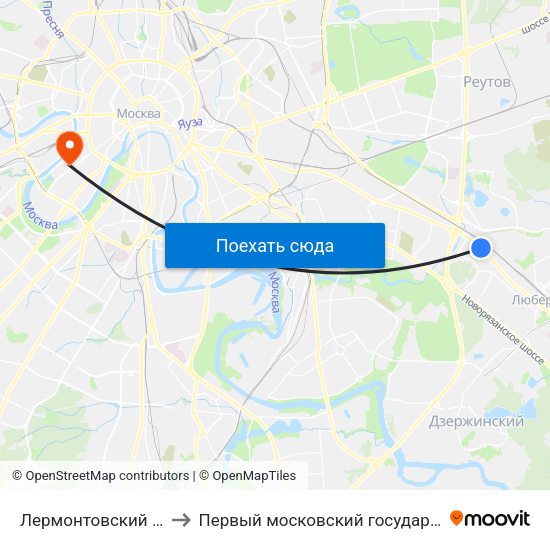 Лермонтовский Проспект (Lermontovsky Prospekt) to Первый московский государственный медицинский университет им. И. М. Сеченова map