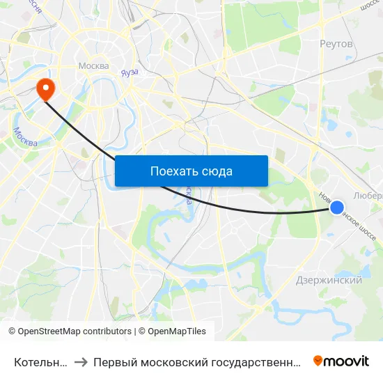 Котельники (Kotelniki) to Первый московский государственный медицинский университет им. И. М. Сеченова map