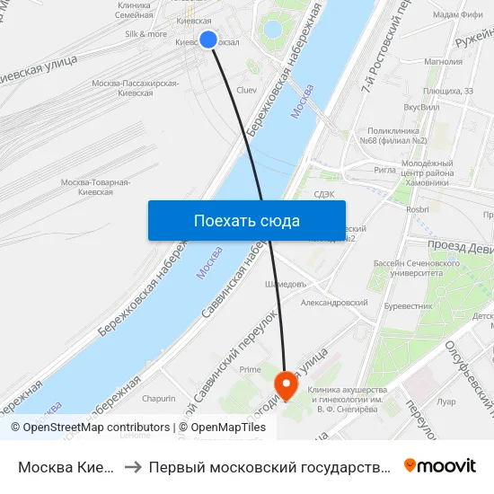 Москва Киевская (Kievsky Station) to Первый московский государственный медицинский университет им. И. М. Сеченова map
