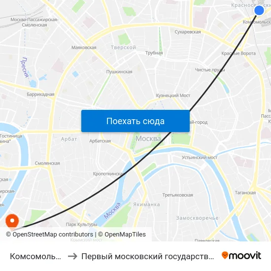 Комсомольская (Komsomolskaya) to Первый московский государственный медицинский университет им. И. М. Сеченова map