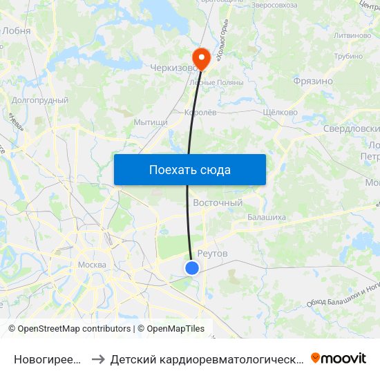 Новогиреево (Novogireevo) to Детский кардиоревматологический санаторий «Клязьма» ФМБА России map